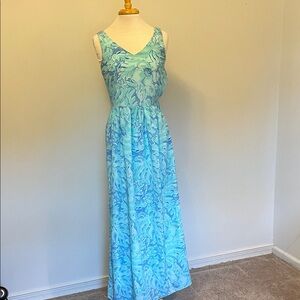 NWT Vineyard Vines Light Blue Palm Leaf Floral Maxi Dress Size 4 Vacation
